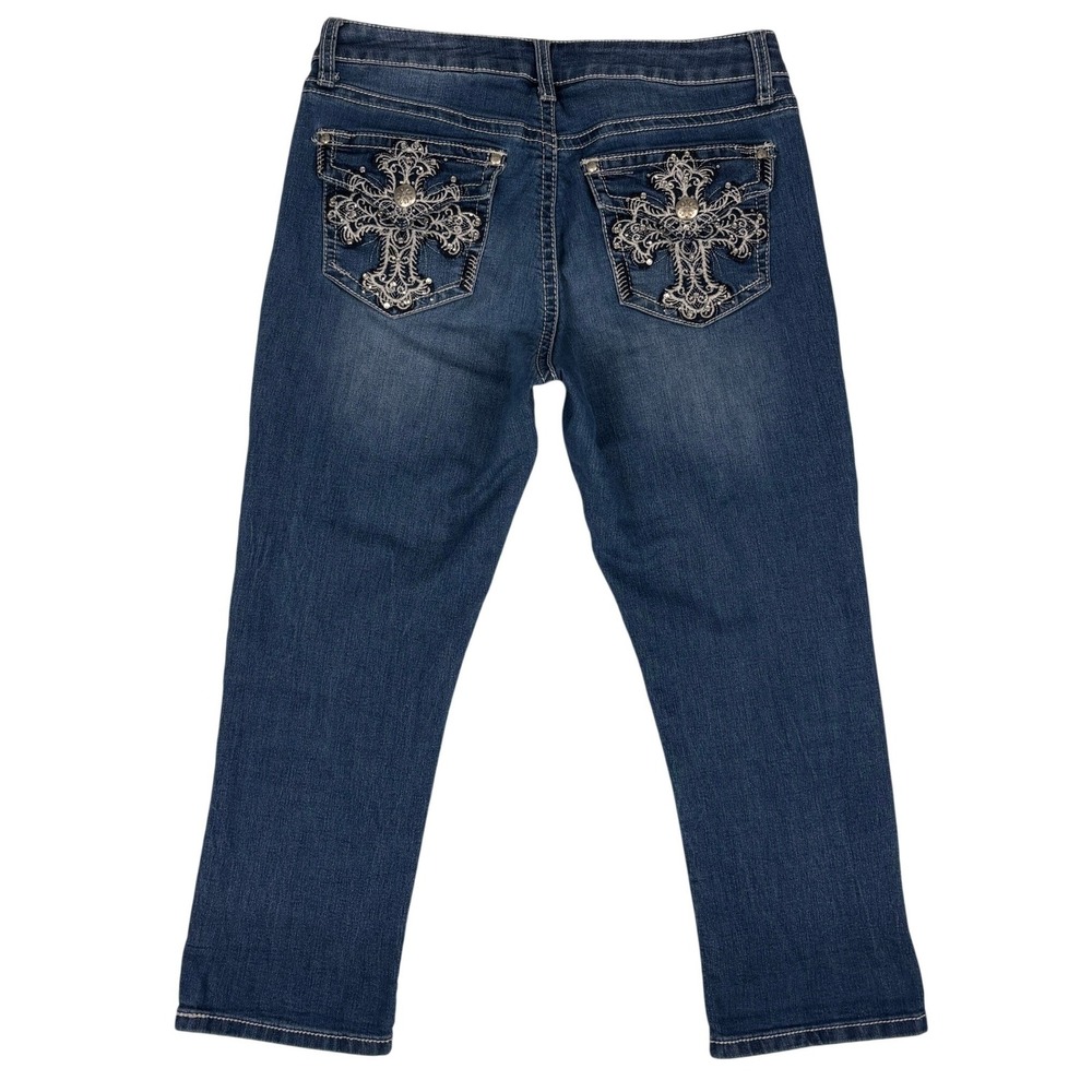 ND Weekend Y2K Low Rise Capri Jeans Embellished Cross Bling Women 6 - Picture 3 of 14